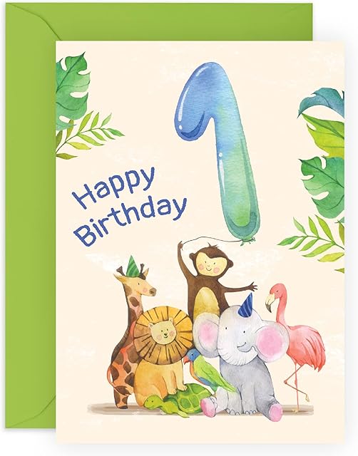 Central 23 Milestone Baby Cards Age 1 - First Birthday Card For Boy - Jungle Animals - Kids Birthday Card One Year Old - Comes With Fun Stickers - Made In The UK