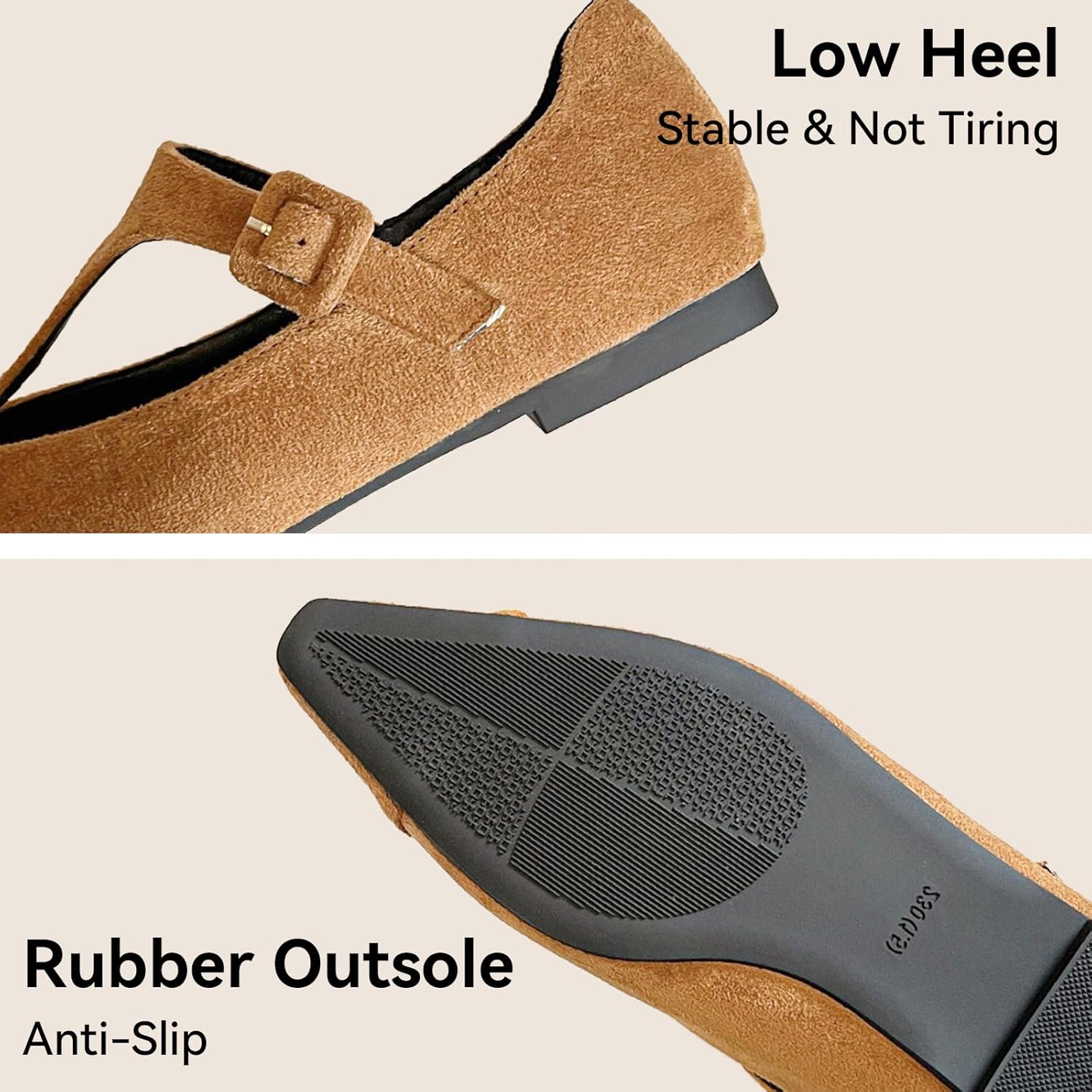 Women's Suede T-Strap Mary Jane Flats Sexy Pointed Toe Slip-On Ballet Flats with Adjustable Buckle Strap Fashion Date Ballroom Dancing Loafer Shoes