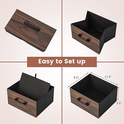 Miniatura 3 de Giantex Mesita de noche, mesita de noche con 2 cajones de tela y estante de madera abierto, mesa auxiliar con cubos de tela, marco de metal