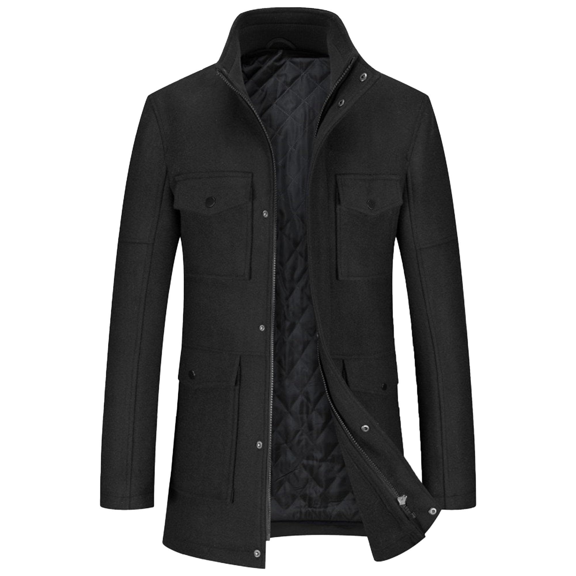 Cappotto da uomo d'affari con cerniera termica monopetto misto lana cappotto invernale classico pisello cappotti