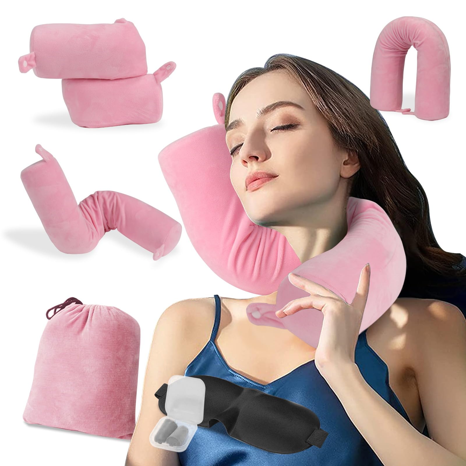 Travel neck pillow Twist, Travel Cushion for Airplane, Flight Pillows for Long Haul Flights, Memory Foam Neck Support for adults, accessories (pink)