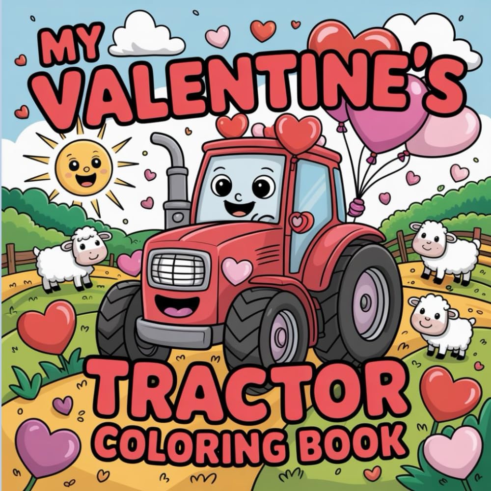 My Valentine’s Tractor Coloring Book: Big, Easy Tractor Coloring Pages with Hearts and Valentine Farm Scenes for Little Kids