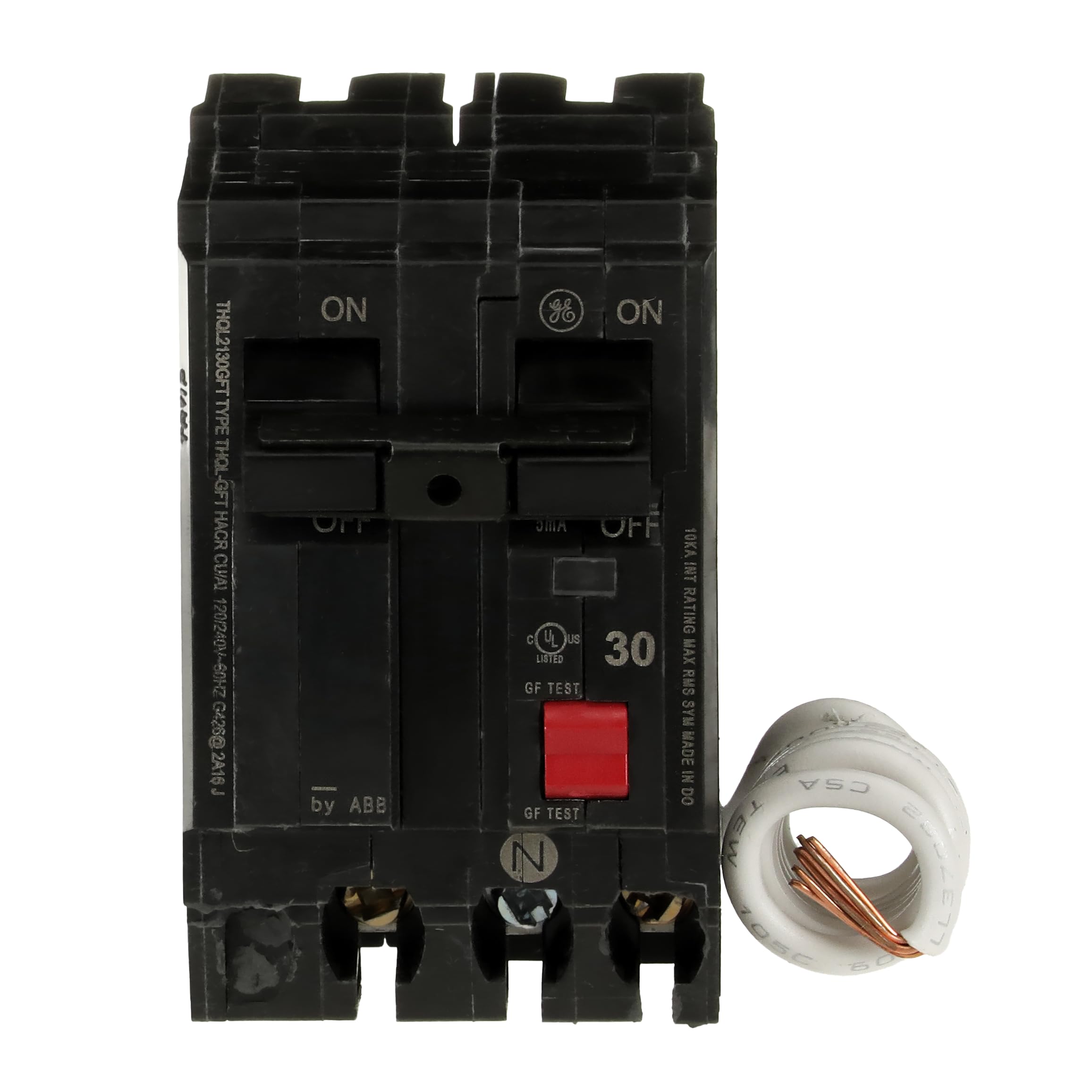 Q-Line THQL2130GFTP 30A Double Pole Circuit Breaker • 30 Amp Double Pole Ground Fault Breaker with Self-Test • 120/240 VAC 2-Pole Ground Fault Circuit Interrupter • GFCI Interrupter