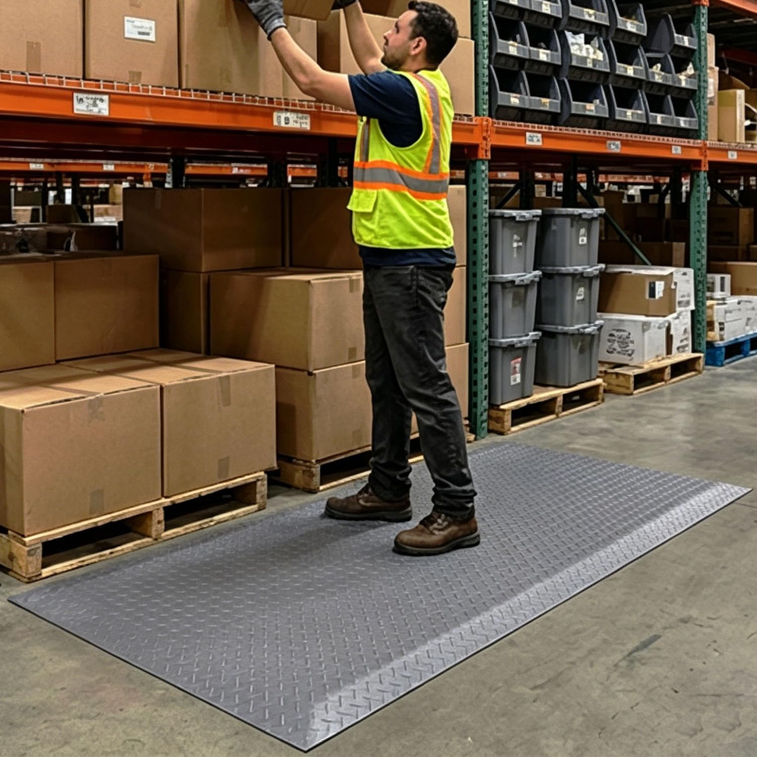 tonchean 3' x 7' Anti Fatigue Mats Industrial Extra Thick 15/16" Ergonomic Standing Floor Pad, Reducing Pressure, Work Mats for Machinist Workshop Garage - Grey