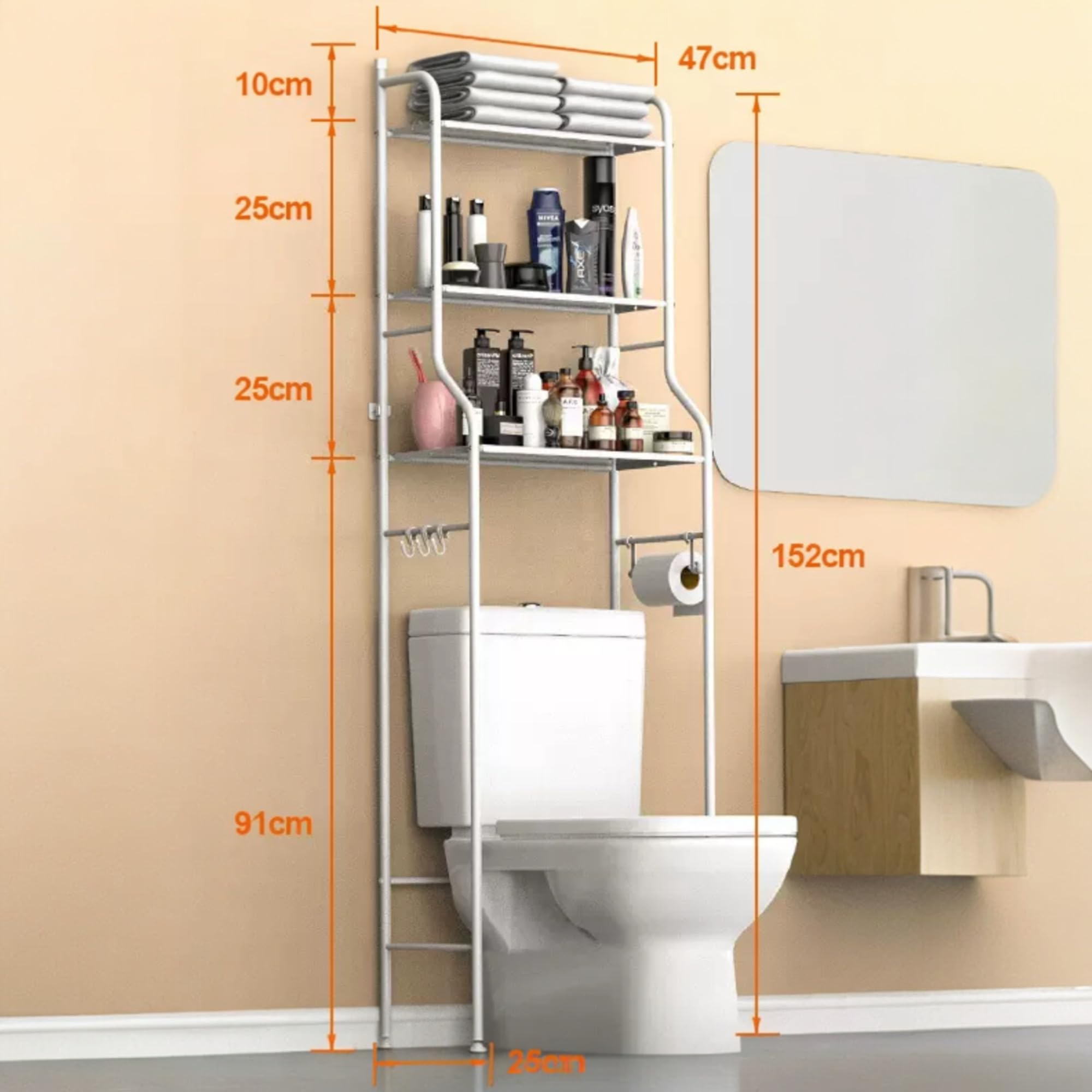 Mi Ko Mi Ka Estantería de Baño sobre Inodoro Blanco | Ahorra Espacio con 3 Baldas | Estante Almacenamiento Impermeable | Patas Ajustables en Altura estanteria Lavadora