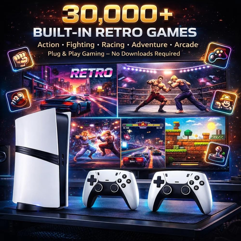 Maizic GS5 Pro 4K Retro Gaming Console | 30,000+ Games Built-in | 53 Emulators | Wireless HDMI Plug & Play Game System for TV, PC, Projector | Includes 2 Wireless Controllers 1