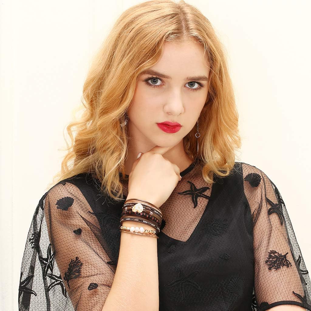 AZORA Womens Leather Cuff Bracelet Baroque Pearl Wrap Bracelets Gorgeous Gold Tube Bangle Handmade Wristbands Jewelry Bohemian Gift for Women - Image 3