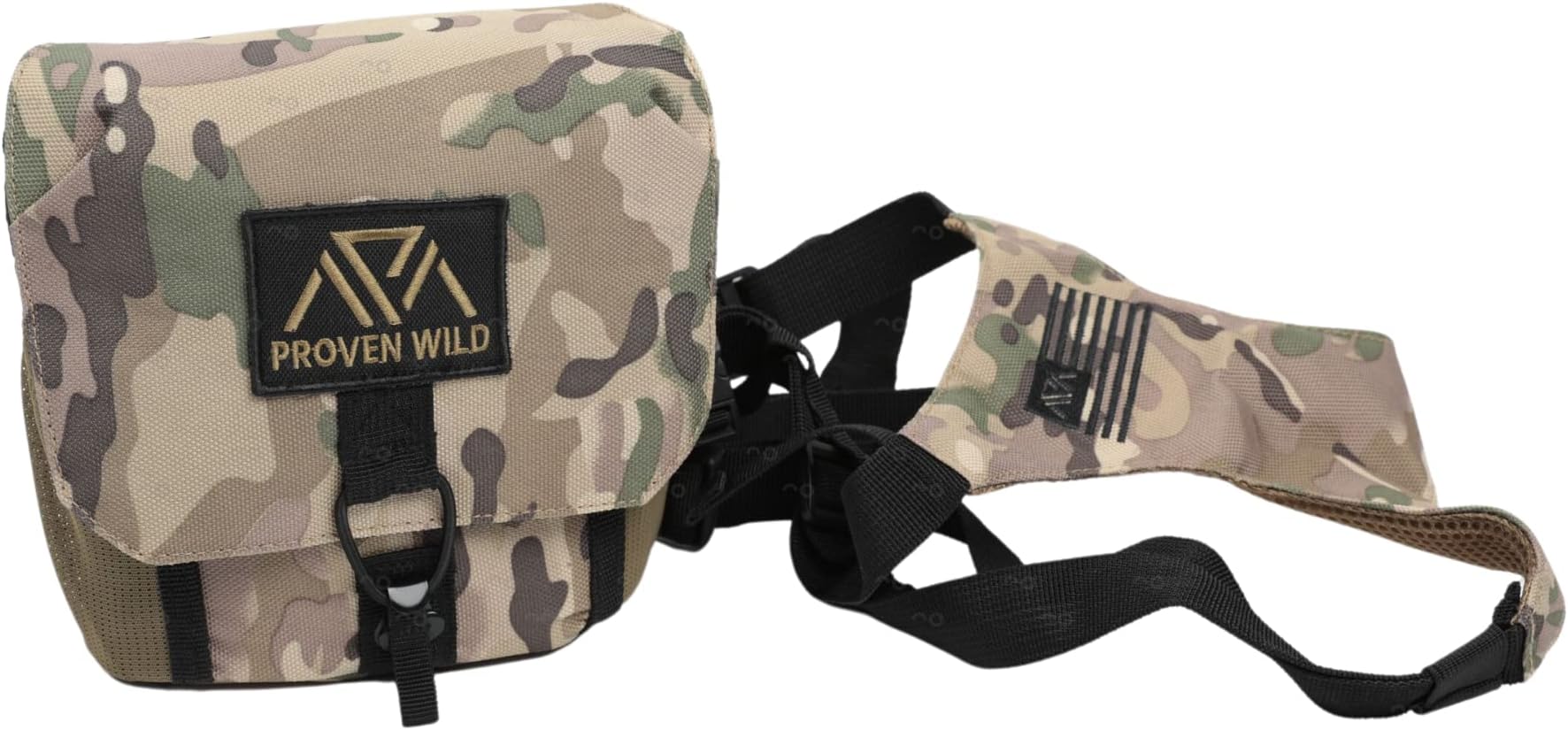 Bino Harness Binocular Harness Chest Pack Made of Waterproof 900D Nylon | Binocular Harness for Hunting Case with Adjustable Shoulder Straps, 2 Mesh Pockets, and Zipper Back Pocket