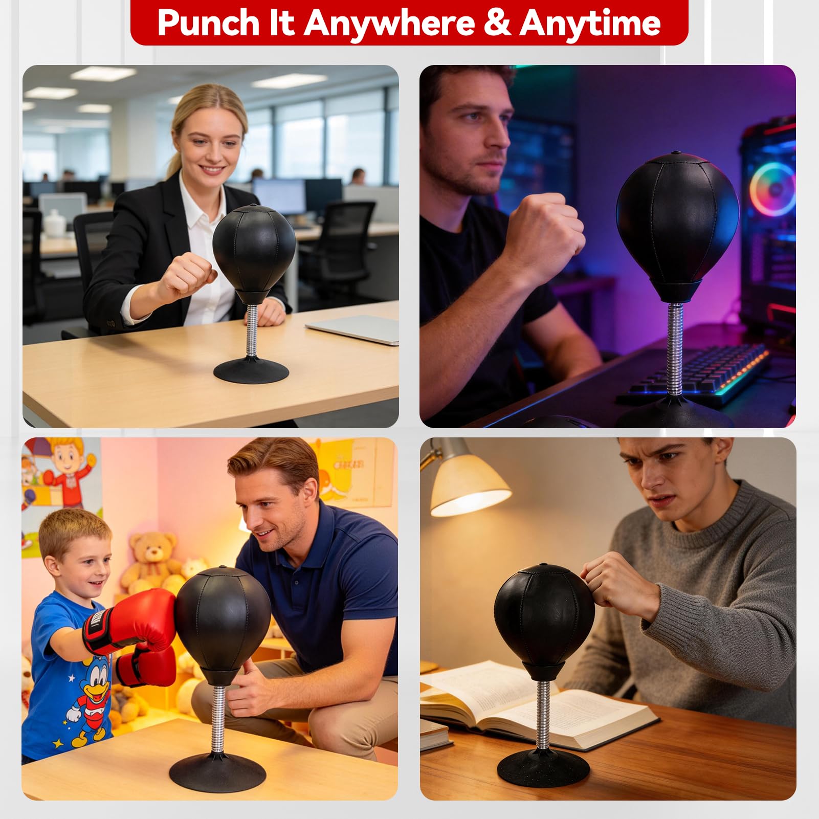 Sac de Frappe de Bureau pour Boxe, Punching-Ball avec Ventouse, Robuste