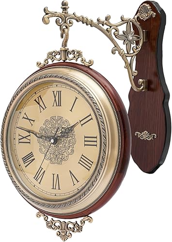 Reloj de pared grande de doble cara, estilo europeo de aleación de doble cara, reloj de pared de metal giratorio de 360°, reloj silencioso para