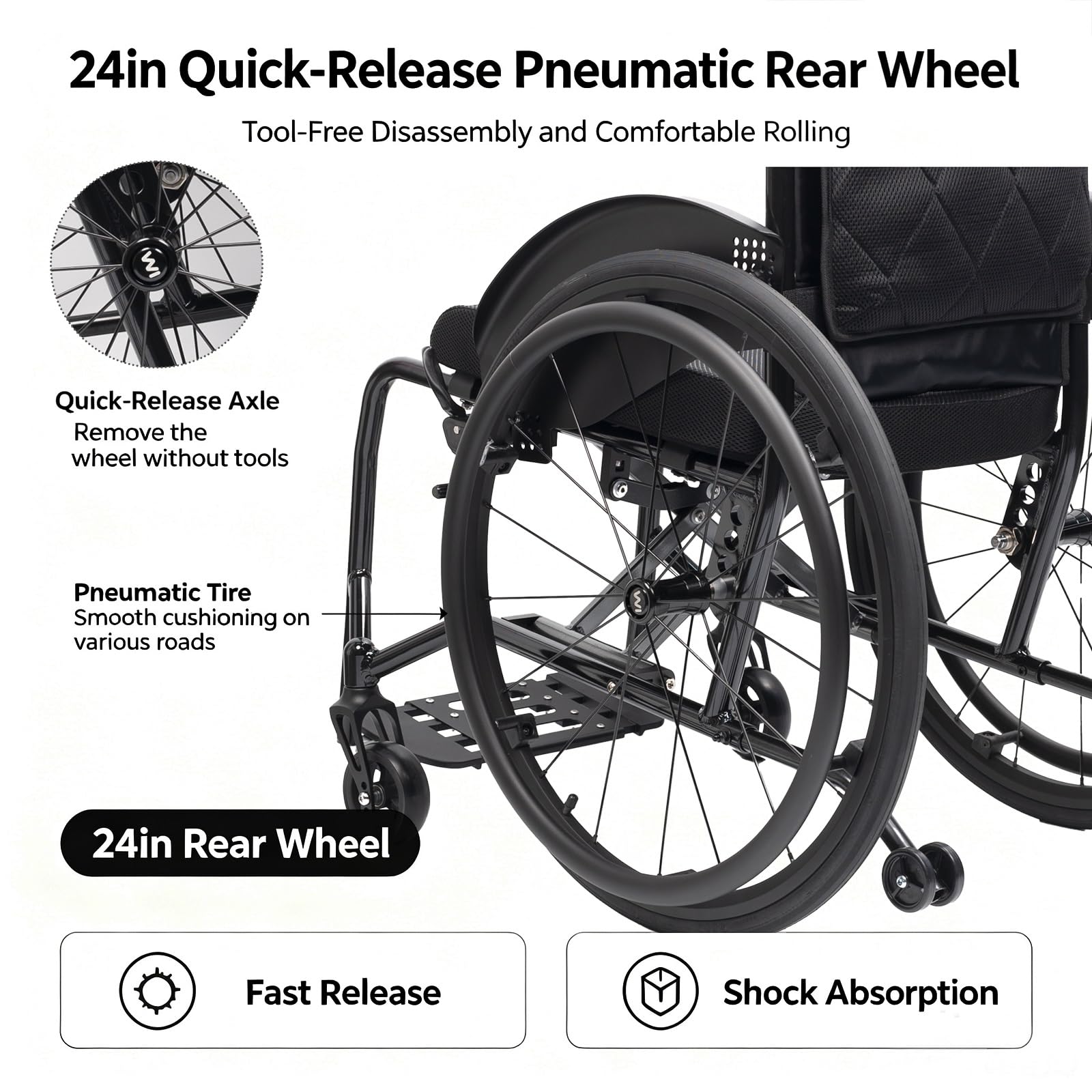 Sedia a rotelle pieghevole Leggera,Carrozzina ad autospinta | Da Transito, in alluminio, Freno di Stazionamento, poggiapied rimovibili, per adulti(B,44cm/17.3in Seat)