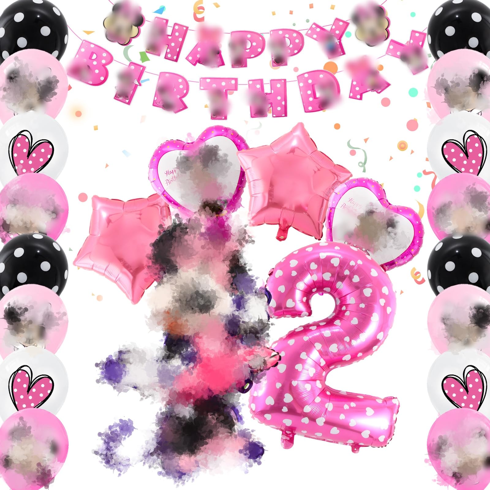 Mouse Birthday Party Decorations 23 PCS - Happy Birthday Banner, Balloons, 2nd Birthday for Girls Themed Pink Party Supplies