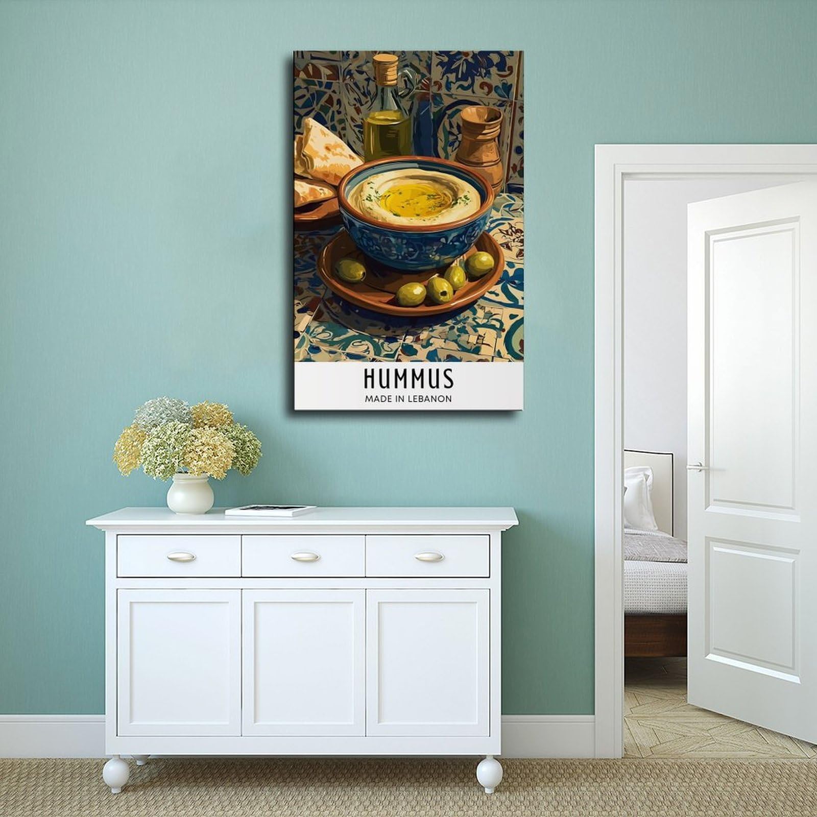 Hummus-Poster, Leinwand-Poster, Wandkunst, Dekordruck, Gemälde für Wohnzimmer, Schlafzimmer, Dekoration, 50,8 x 76,2 cm (L x B)