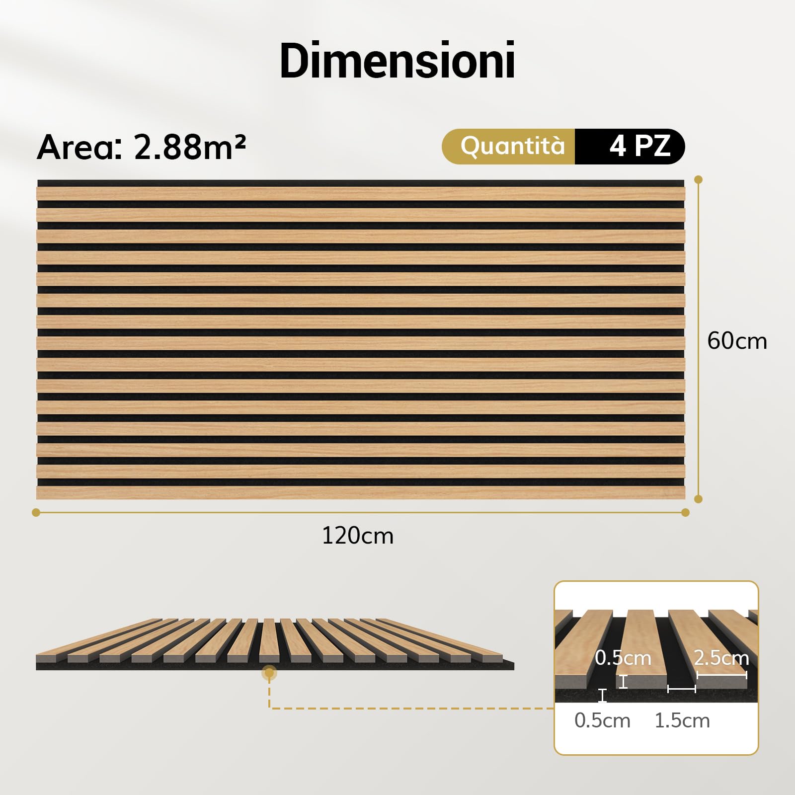 TONOR Pannelli Fonoassorbenti Legno Impiallacciato 120 x 60 cm 2.88㎡ Pannelli Decorativi Pareti 3D Teak