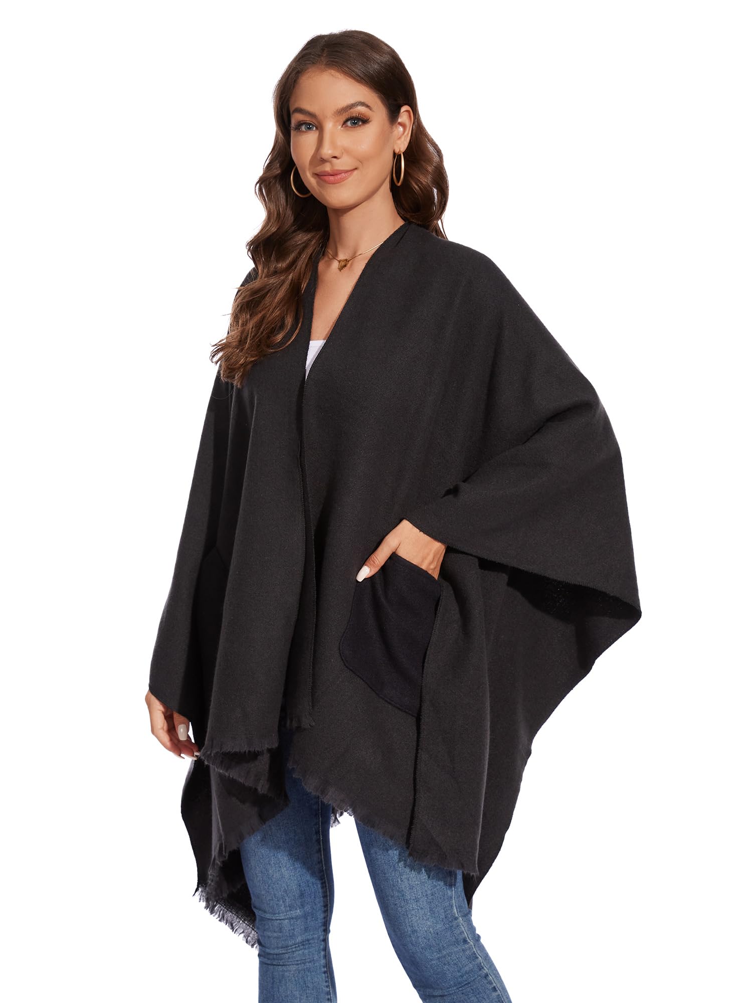 colornival Elegante Mantella da Donna con Fronte Aperto Poncho Morbido, Adatto per Primavera, Autunno e Inverno