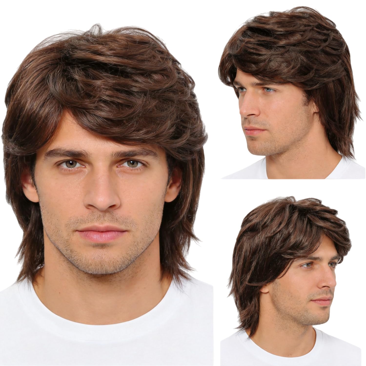 incohair Men Dark Brown Wig Short Layered Natural Wavy Wig, Heat Resistant Synthetic Hair Wig for Male Halloween Cosplay Daily Wear