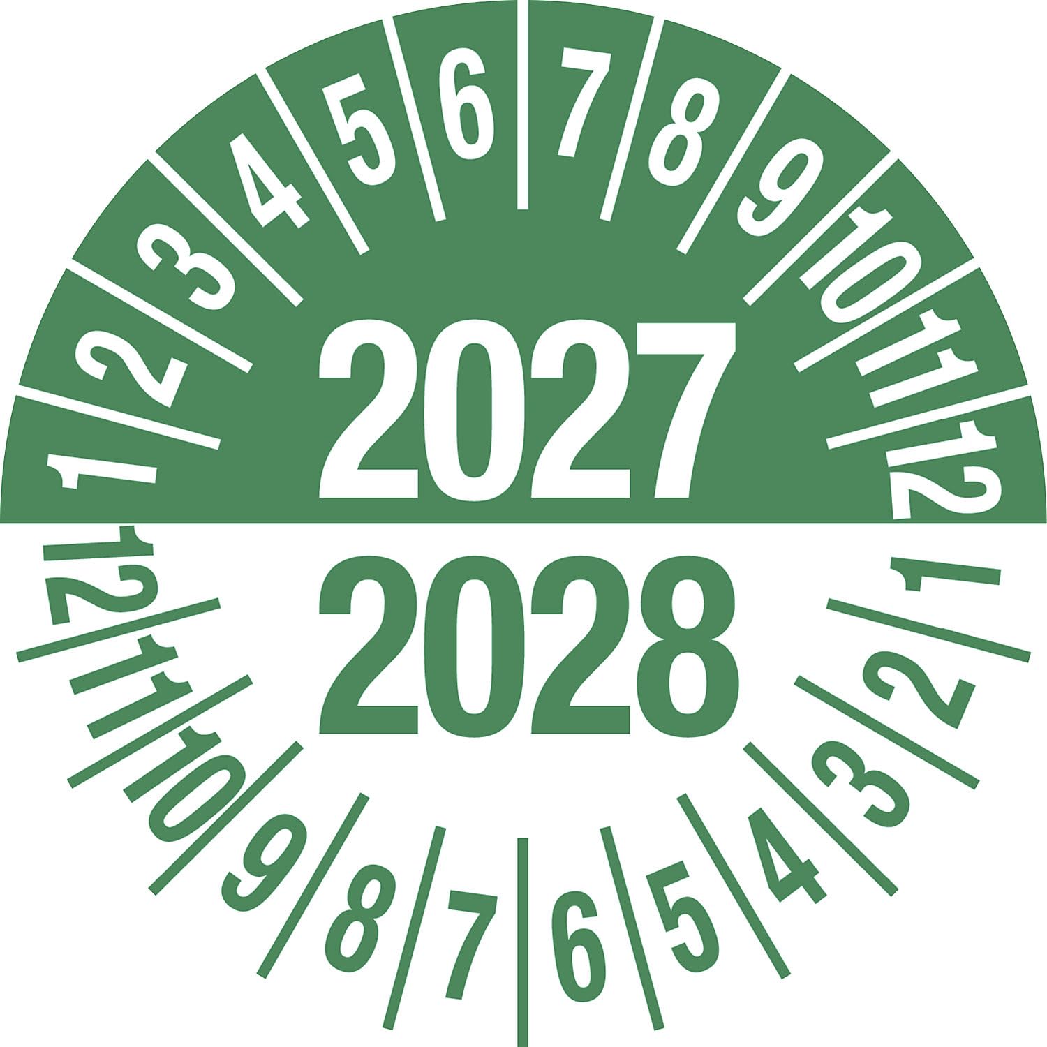 kaiserkraft | Prüfplakette | Mehrjahreszahlen | Grün | Dokumentenfolie | Ø 35 mm | VE 10 Stk | 2027/2028