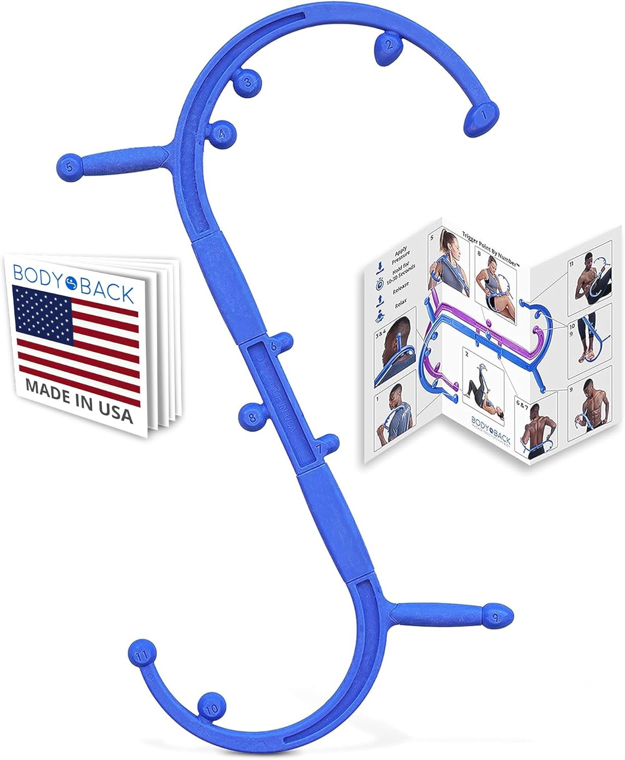 Body Back Buddy Elite – Improved Design- Versatile Handheld Massage Stick for Full Body Muscle Pain Relief – Professional Grade Trigger Point Massage Cane (Blue Elite 2.1)