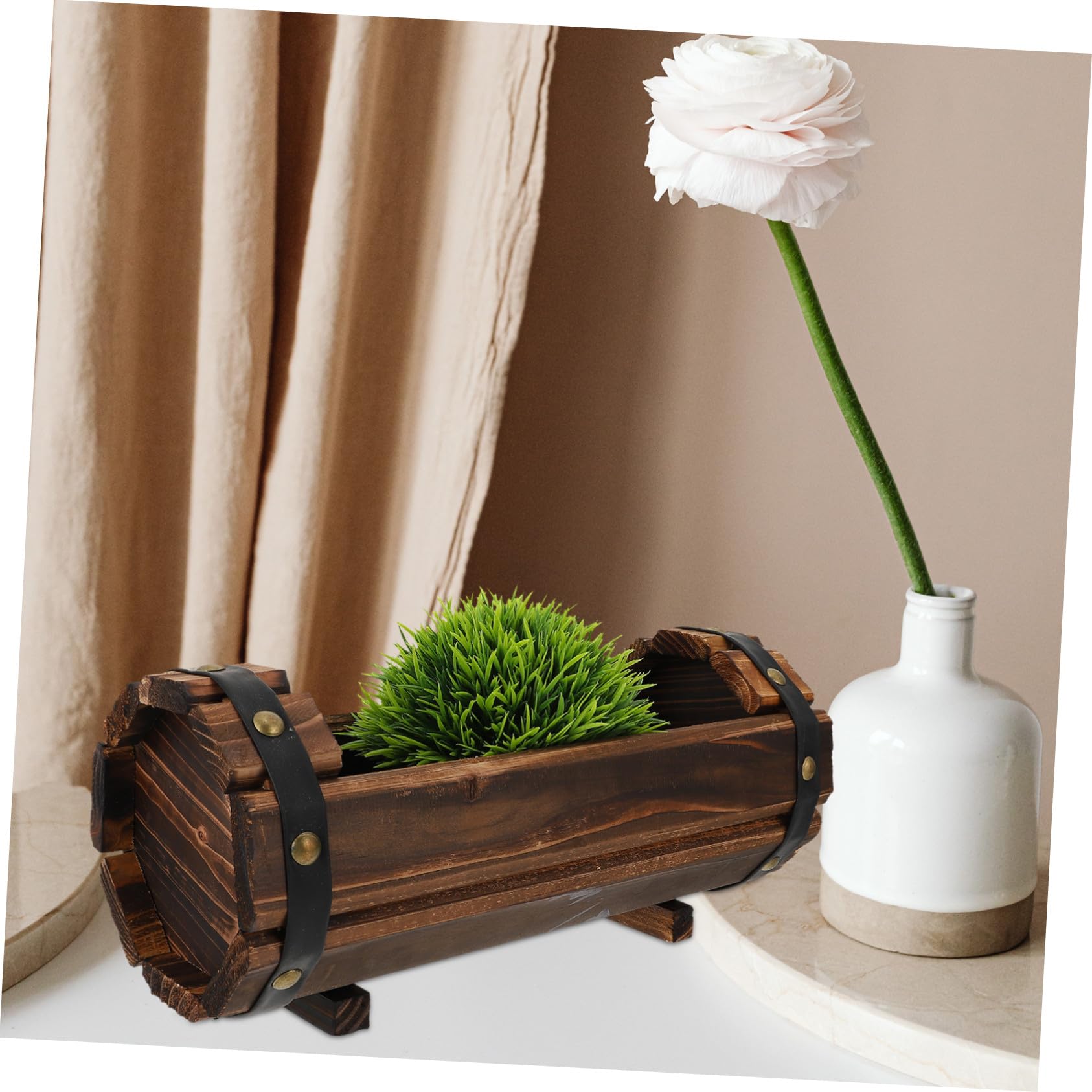 POPETPOP Maceta de Balcón de Madera Retro Multifuncional para Plantas Suculentas, Soporte Resistente para Jardín y Oficina Diseño Anticorrosivo