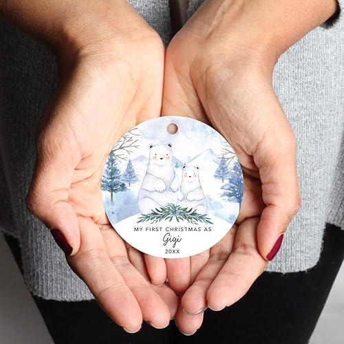 Miniatura 3 de Andaz Press Adorno de recuerdo de Navidad de metal redondo personalizado para la familia, My First Christmas As Gigi 2024, acuarela de osos polares