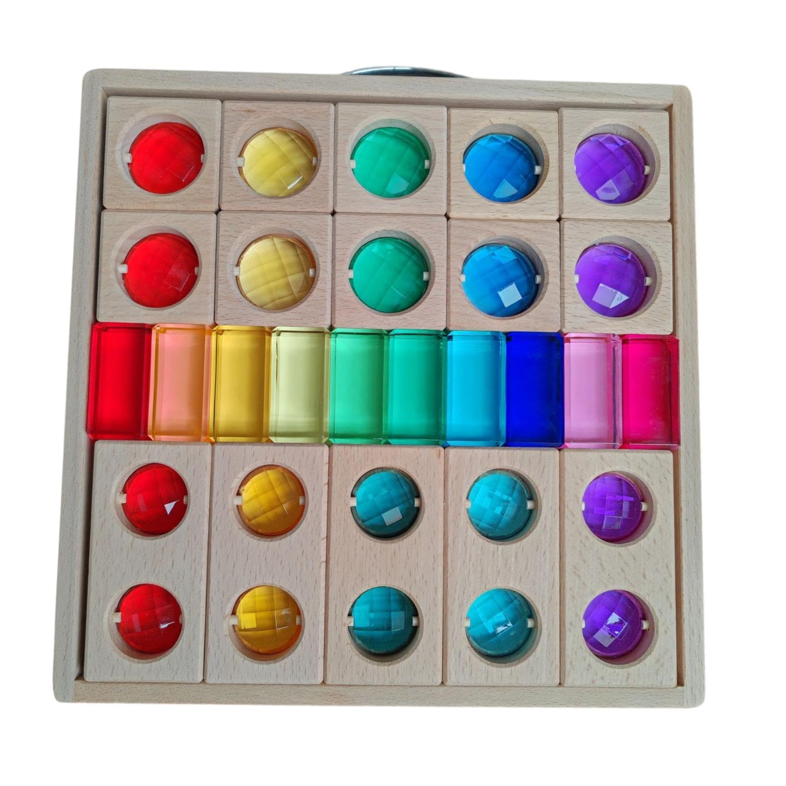 Acryl Holzbausteine Set Kinder Stapelspiel Steine Bunte Regenbogen Würfel Spielzeug mit Glitzernden Durchsichtigen Bauelementen Und Aufbewahrungsbox, 3 Arten Blöcke