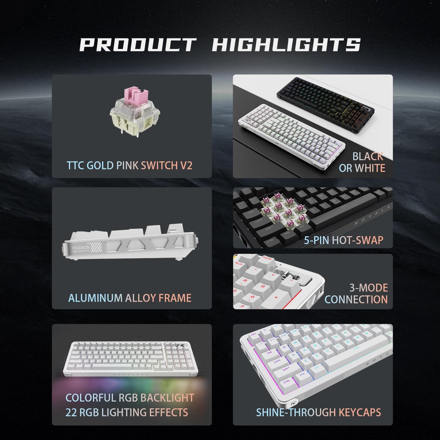 Amazon.com: ROYALAXE 98% Wireless Mechanical Keyboard, BT/2.4G/USB