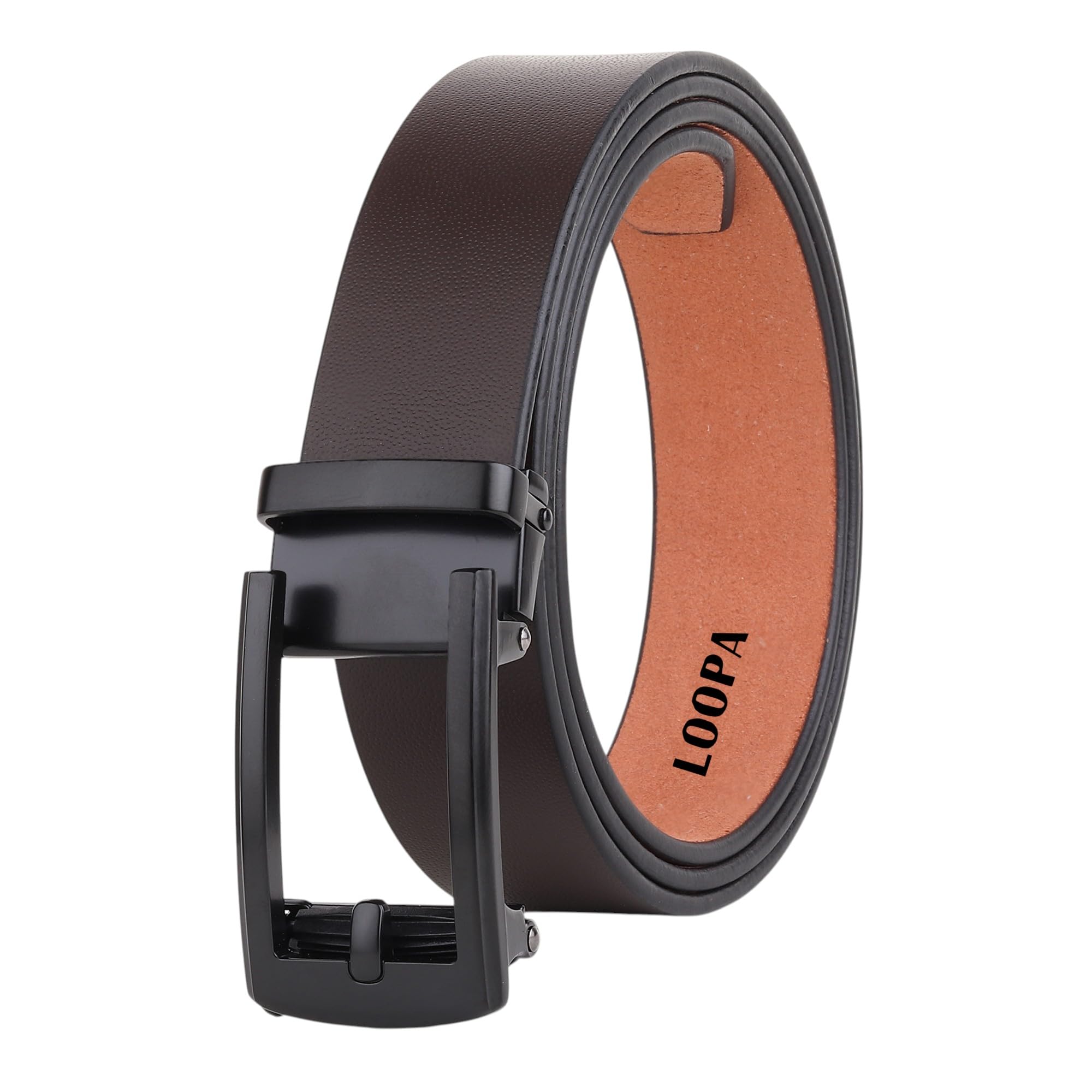premium textured genuine leather men’s auto lock ratchet belt brown color belt