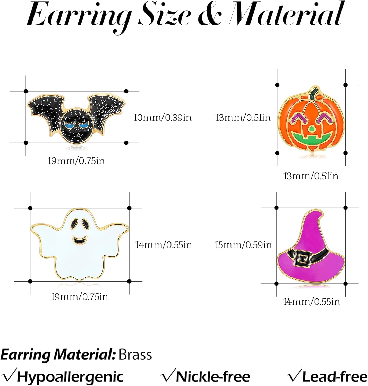 SLOONG Halloween Earrings for Women Dangle, Bat Ghost Witch Pumpkin Earrings Set BOO Skull Stud Earring Halloween Gifts Jewelry Accessories - Image 6