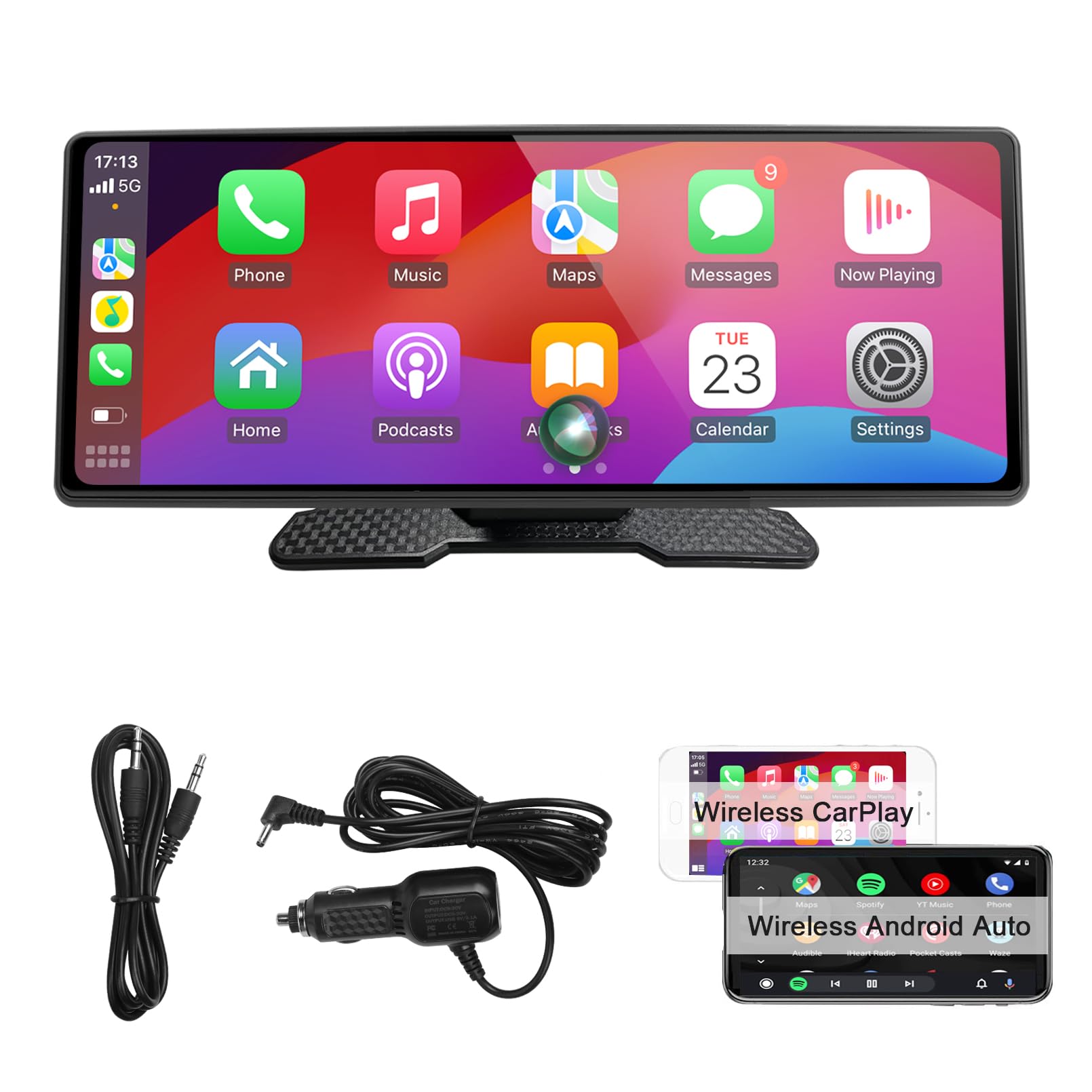 Radio Voiture Tactile Avec CarPlay Android Auto Sans Fil, 9" Écran Carplay Avec Lien Miroir Sans