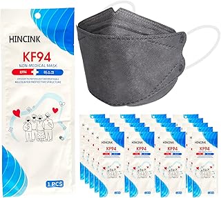 [50 Pack]HINCINK Kf94 Masks [Individually Packaged] Unisex, 4-Layer Protective Safety Mask, Tri-Folding Style, (Pink) Kf94 Certified Face Safety White Dust Mask for Adult and Older Colorful (50PCS, Gray)