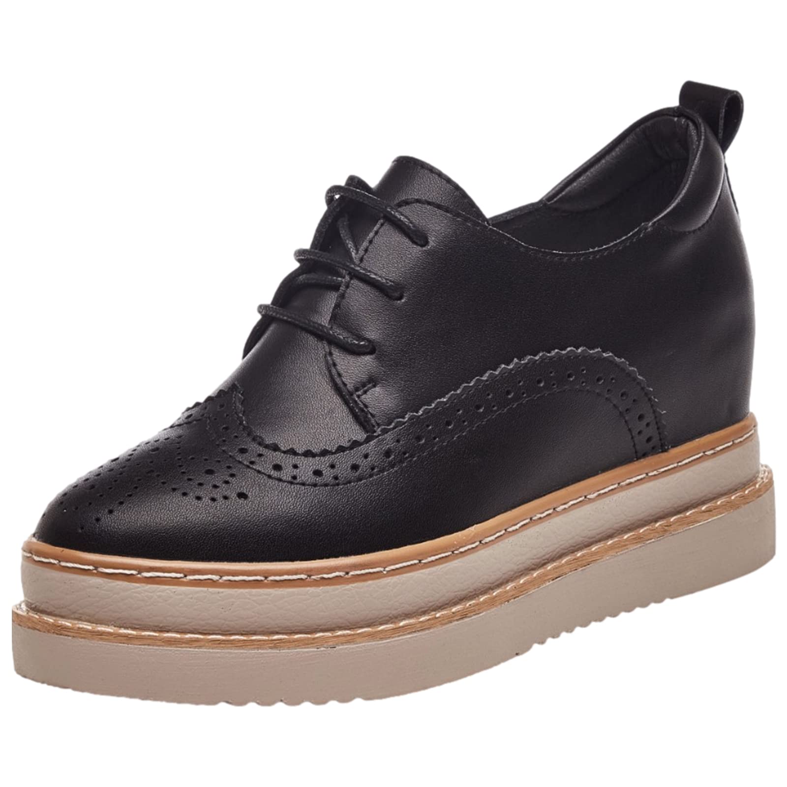 ANUFER Mujeres Piel Genuina Plataforma Tacón de Cuña Oculto Zapatillas con Cordones Acento Irlandés Ahuecado Casual Zapatos