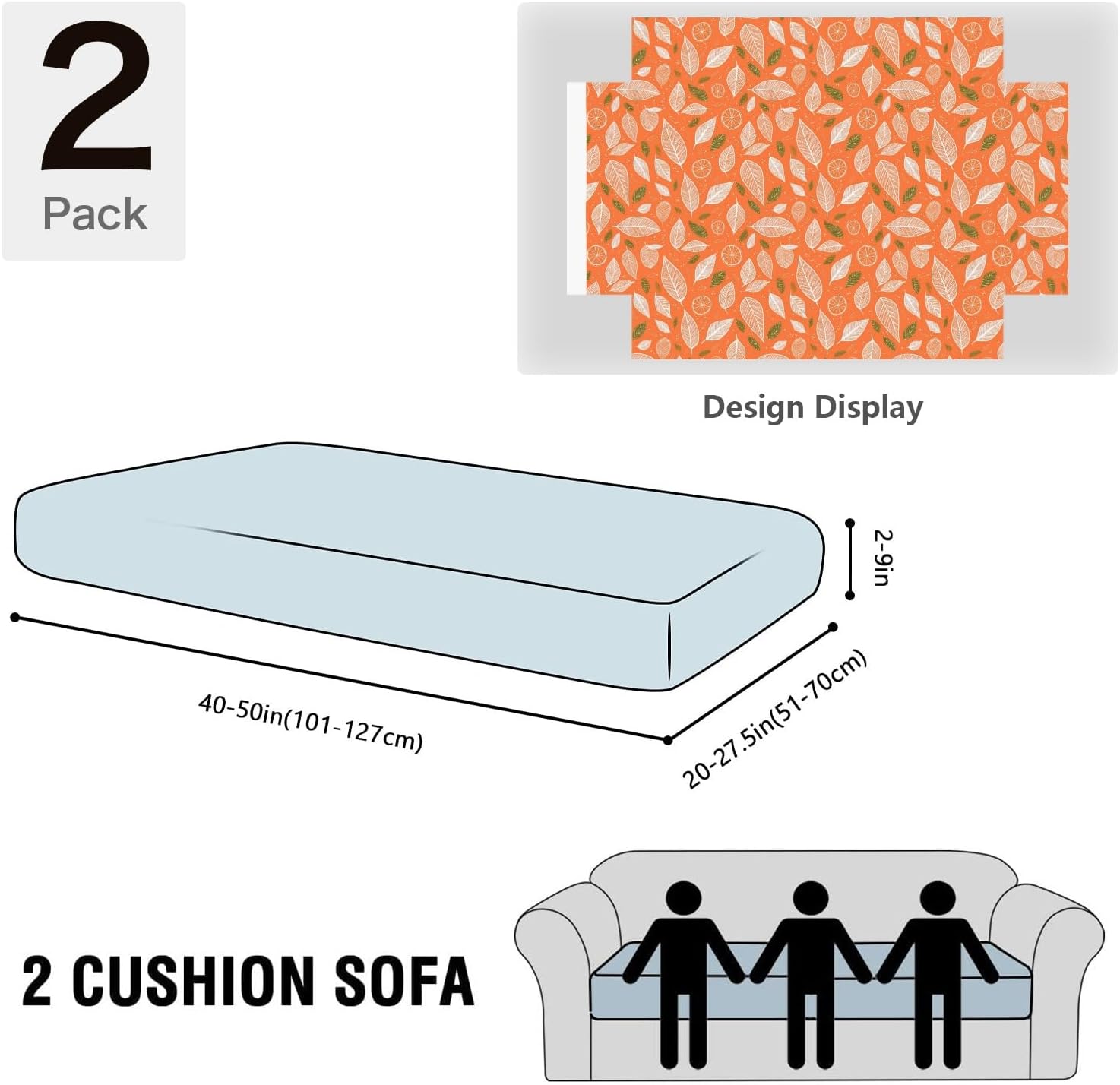 Citrus Leaf Art Orange Loveseat Covers Couch Covers for 2 Cushion Couch, 2-Piece Stretch Sofa Slipcovers Anti-Slip Washable Furniture Protectors for Dogs Pets