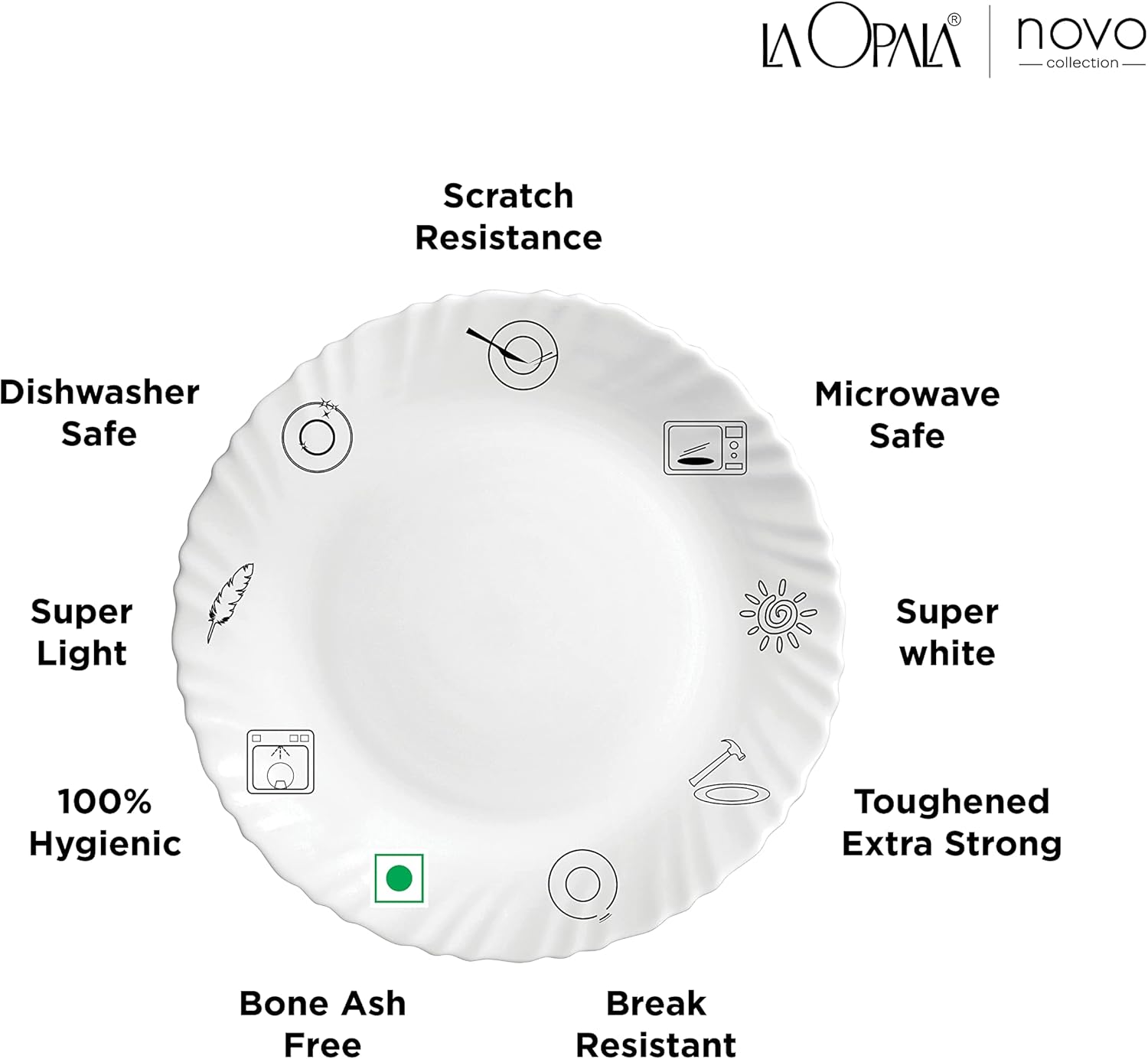 Laopala Opal Glass Novo Lush Green Dinner Set 23 Pcs, White