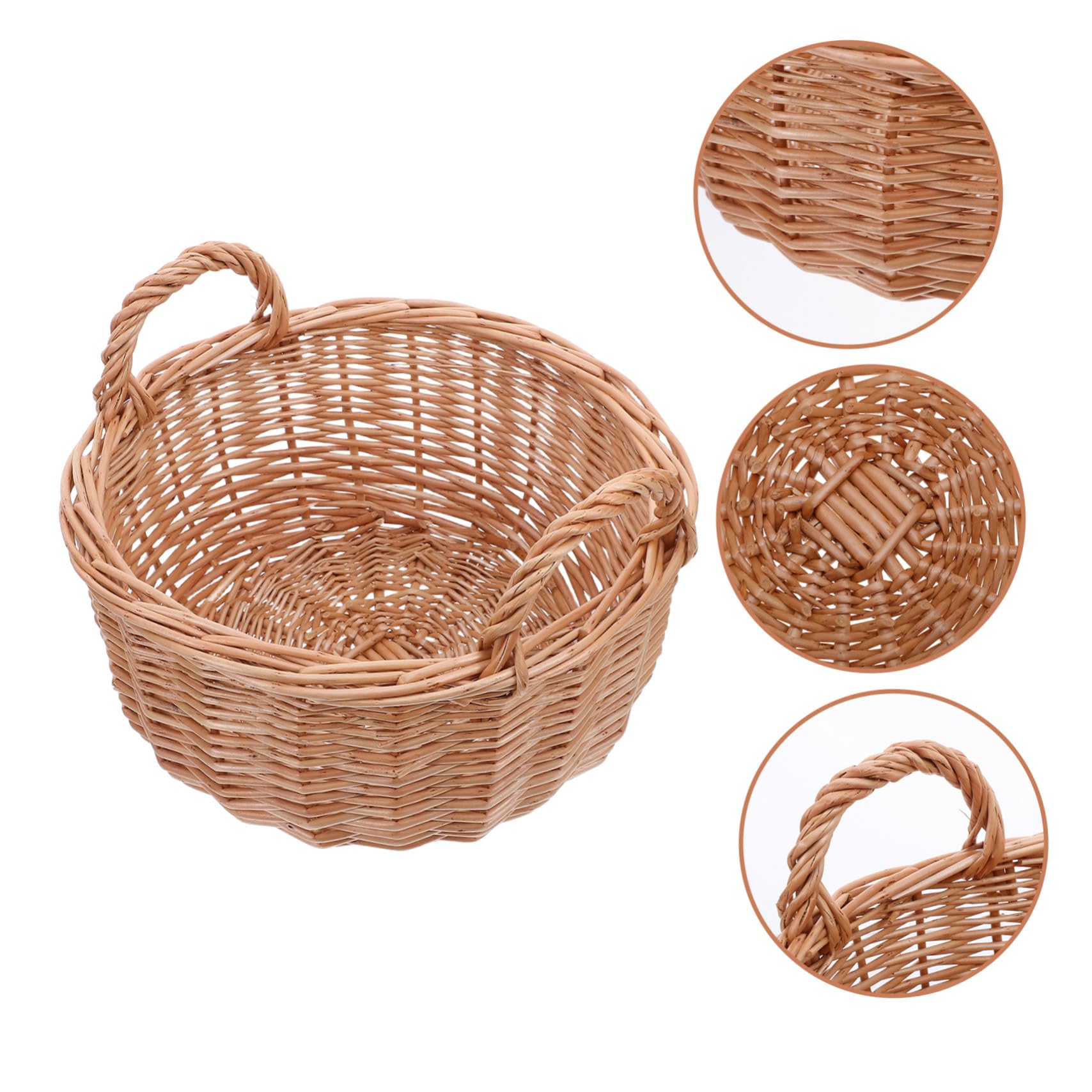 LIFKOME Cesta Redonda de Mimbre con Asas Bandeja Tejida Mano para Servir Pan Verduras y Snacks Organizador Rústico de Ratán para Cocina y Comedor