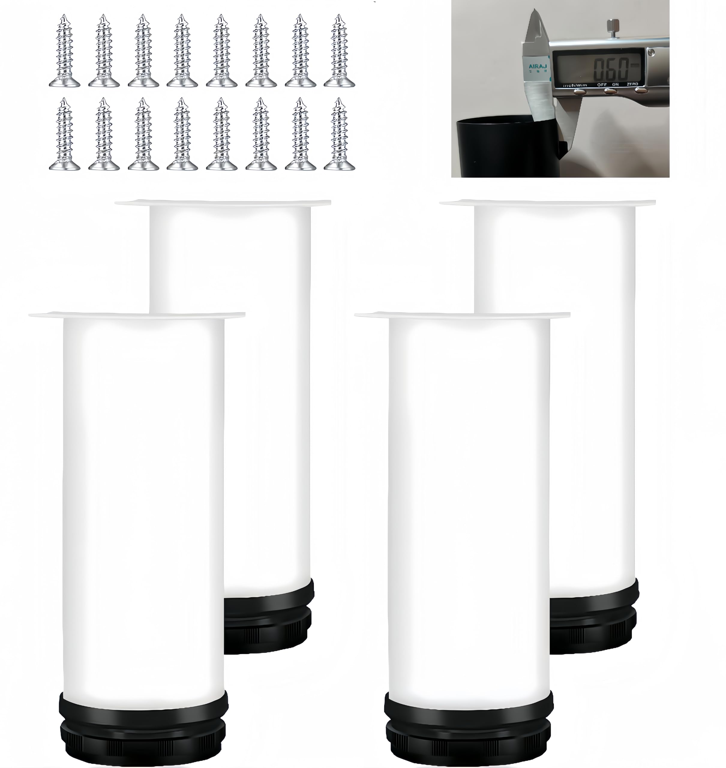MIEGUIWOR 4 Pcs Stainless Steel Round Furniture Legs, Adjustable (0-15mm), White, 10 cm, for Wardrobes Coffee Tables, Sofas
