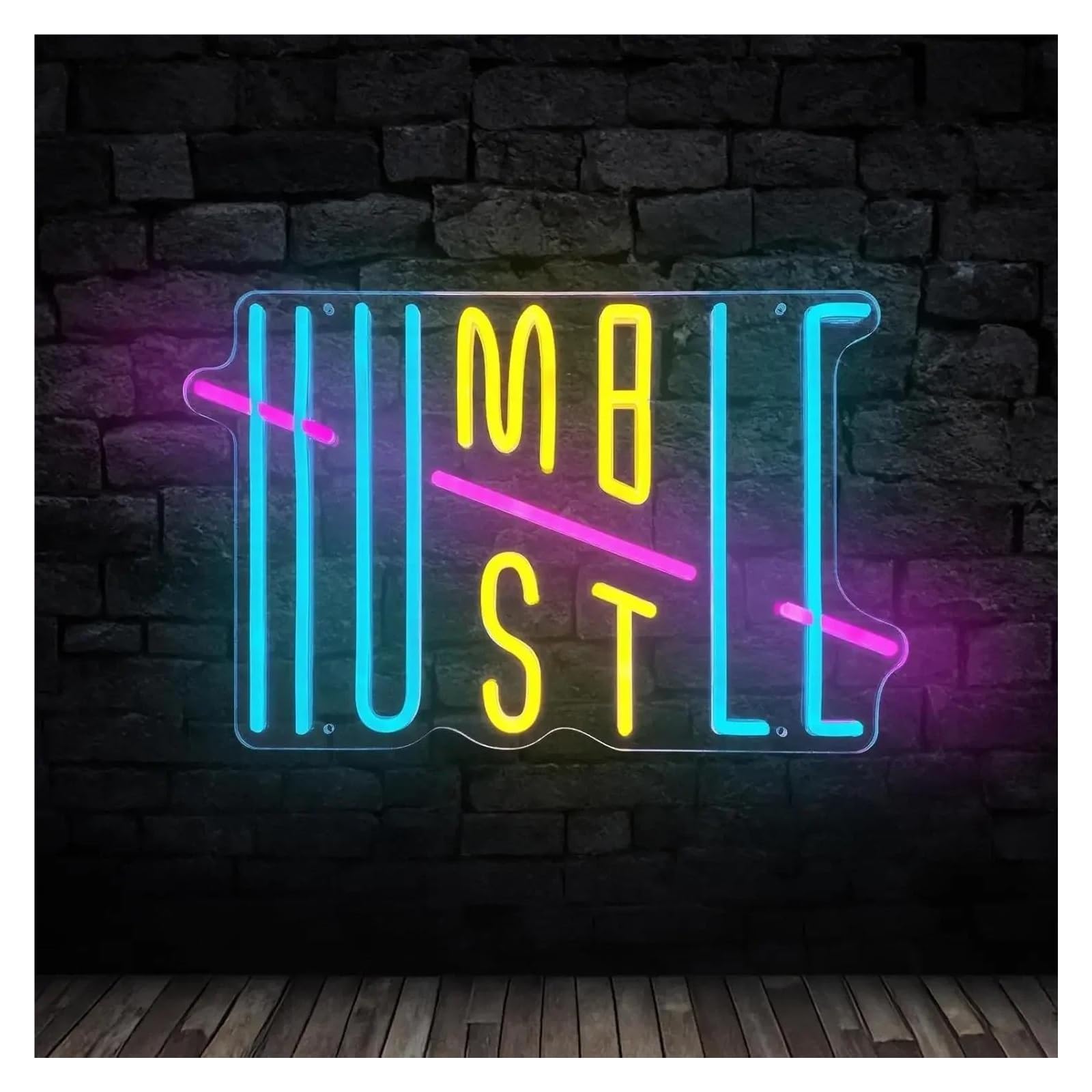 LEMST Sign Lamp Hustle Humble Neon Sign,USB Power with Adjustment Switch，for Party Gym Room,Office Room,Man Cave Decor 33cmх22cm