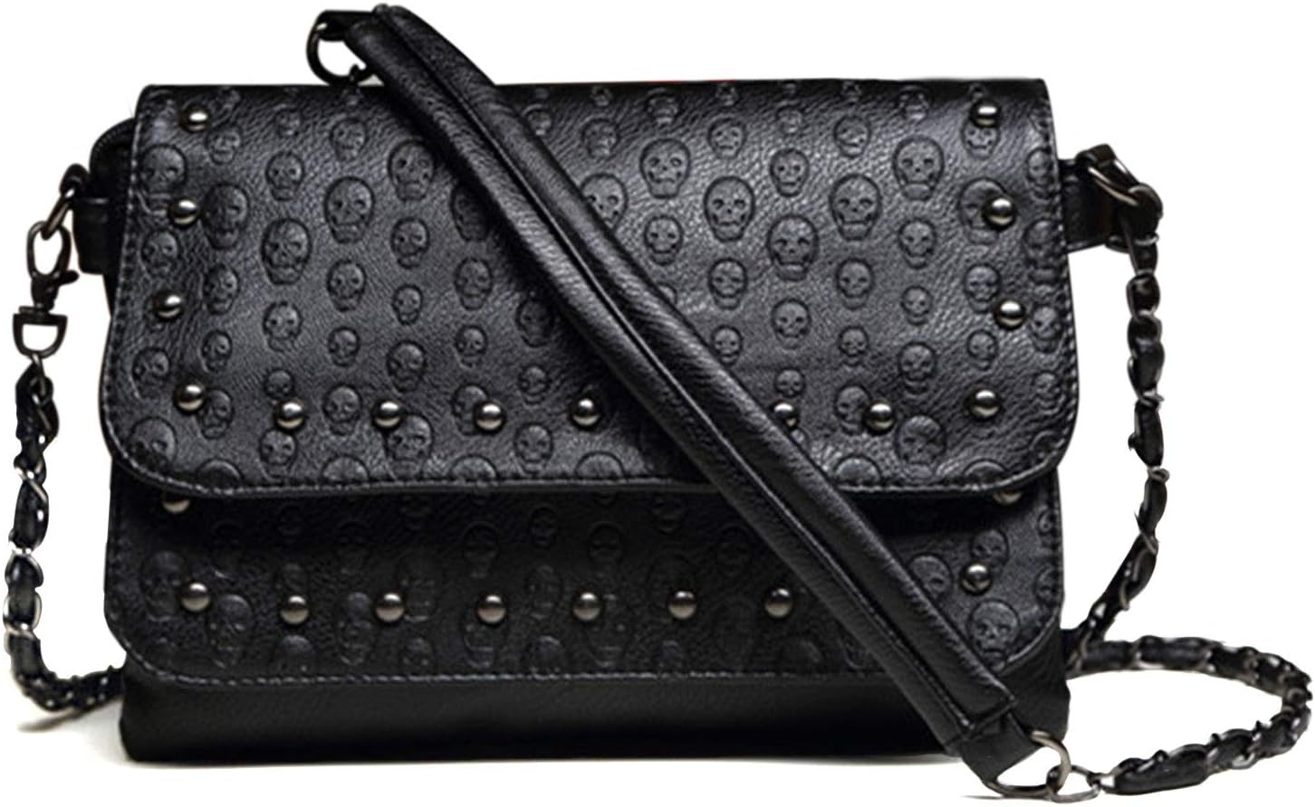 Freie Liebe Women Classic Black Skull Cross Body Bag Vintage Clutch Purse Shoulder Bag