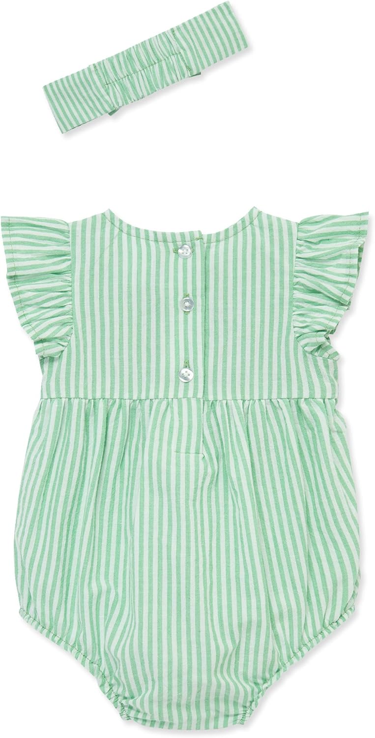 Little Me Clothes for Baby Girls' 100% Cotton Woven Bubble Romper and Headband Set