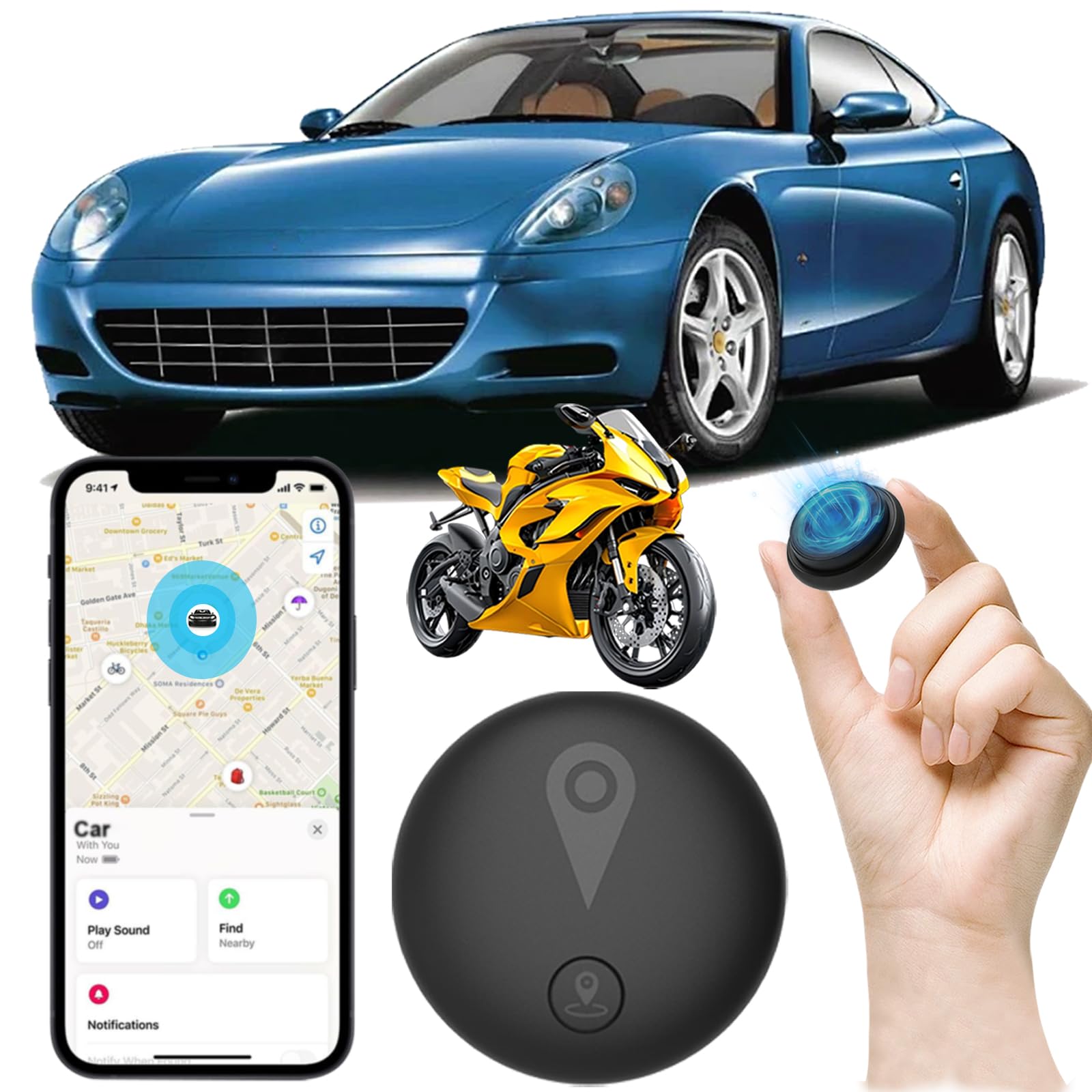 Car GPS Tracker,Magnetic Mini Vehicle Tracker (Compatible with iOS & Android),Real Time Vehicle Tracker,No Monthly Fee,IP68 Waterproof,Car Tracking Device for Car, Truck,Kids,bike,Global Coverage