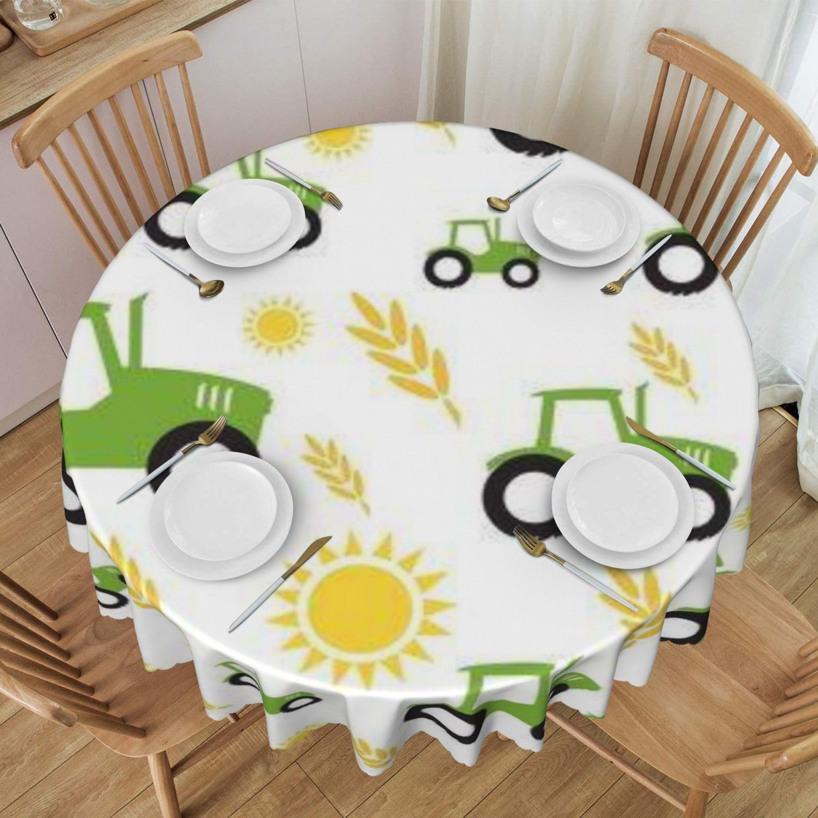 DCEHGEW 60 In Round Tablecloth with Lace, tractor farming Printed Oilproof & Washable Fabric Picnic Table Cloth Table Covers