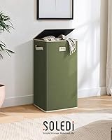 Vista 8 de SOLEDI - Canasta de lavandería con tapa de 100L, canasta de ropa plegable grande y alta, cesta de lavandería con bolsa removible fácil