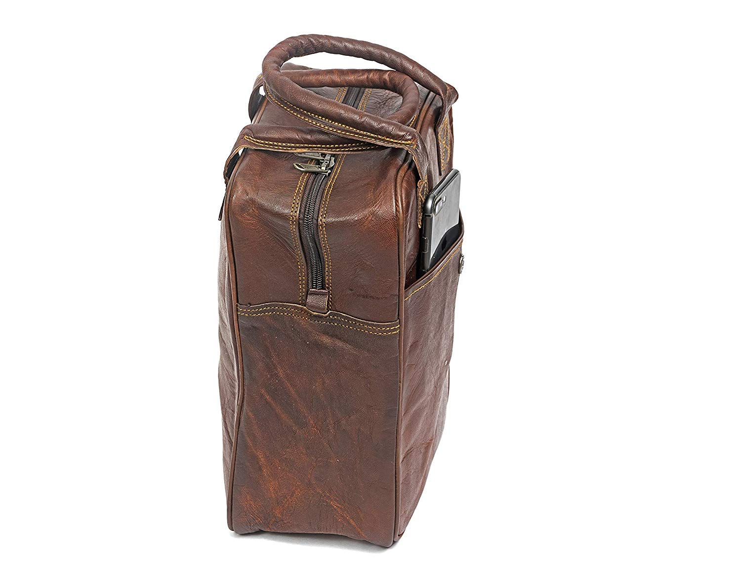 RSN Premium Handcrafted Designer Genuine Leather Lunch Bag for Office, Travel, Gift - Brown 1