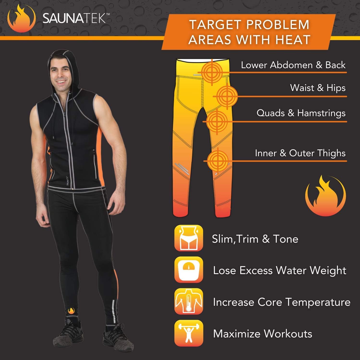 SaunaTek Men's Sauna Sweat Suit Leggings for Exercise and Heat Training, Neoprene