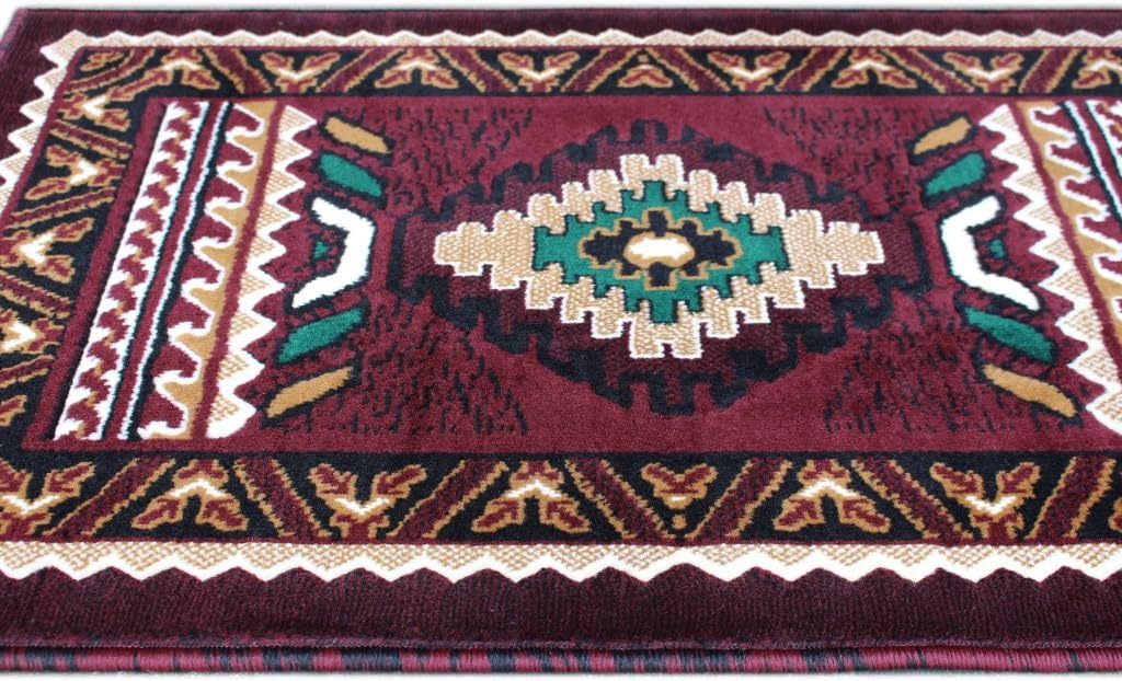 South West Native American Mat Area Rug Burgundy Design 143 (24 Inch X 40 Inch) Mat