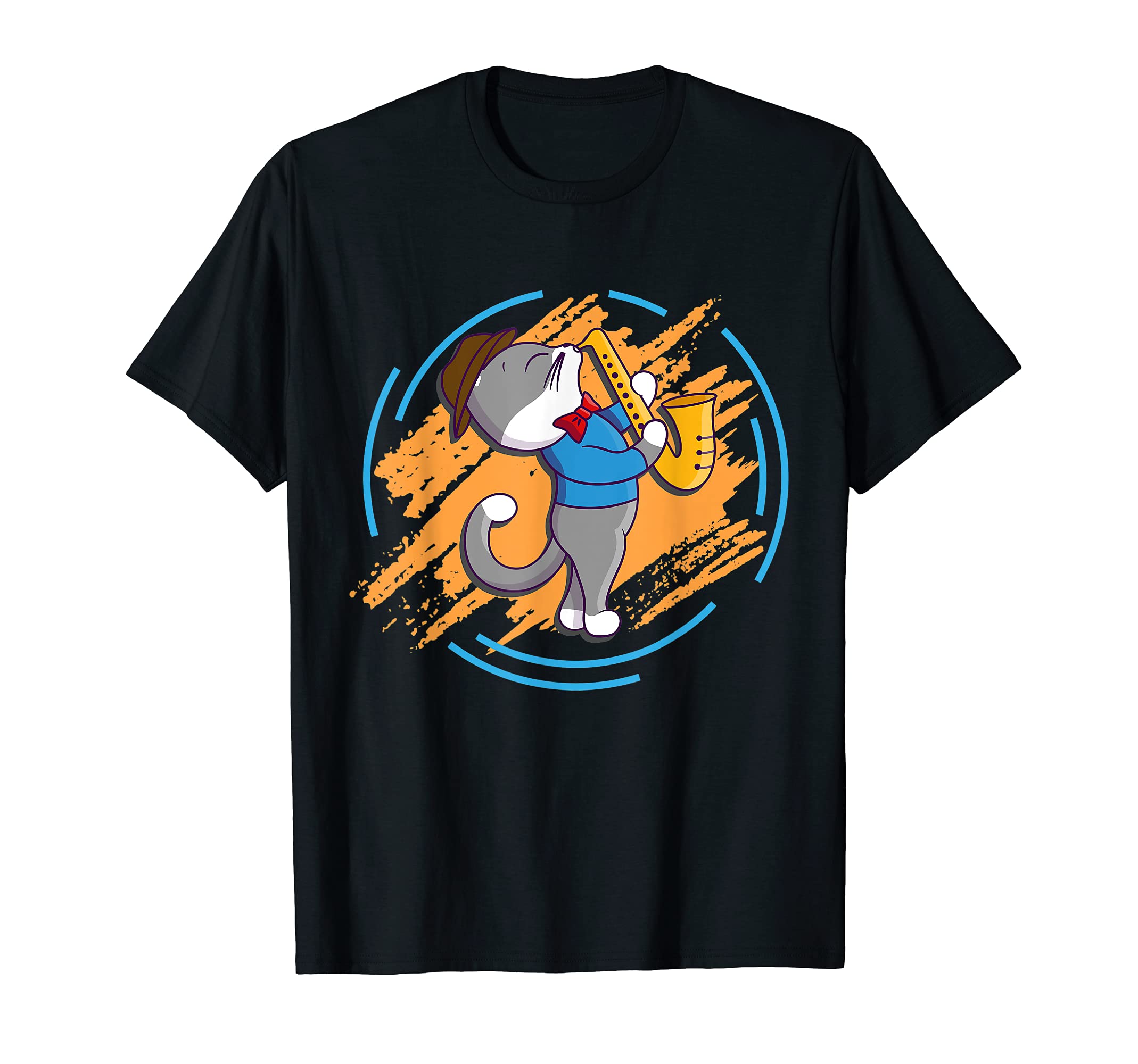 Cat Feline Claws Jazz Metal Wind Instrument Saxophone Music T-Shirt, Black