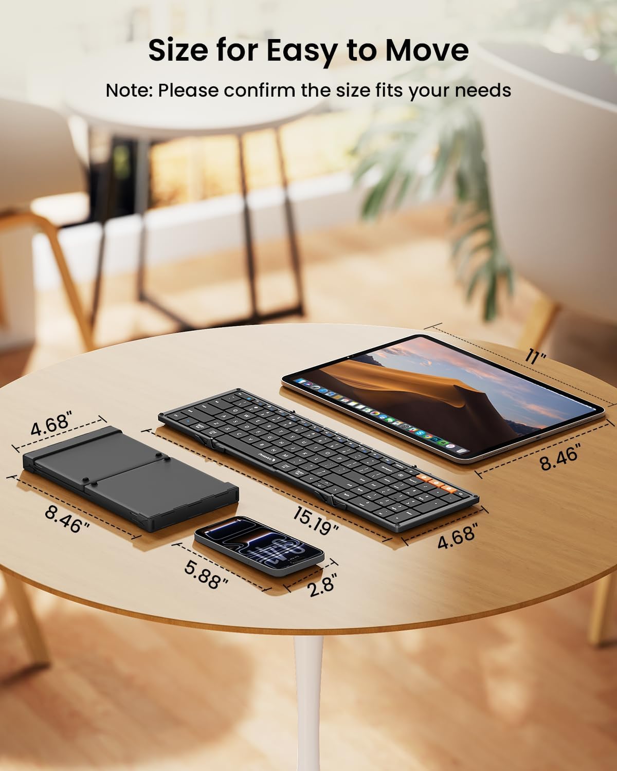 ProtoArc Foldable Bluetooth Keyboard, XK01 Full-Size Portable Wireless Keyboard for Travel, 105 Keys, 0.65" Keycaps, Multi-Device Sync for iPad Tablet Smartphone Laptop PC Windows iOS Android, Black - Image 4
