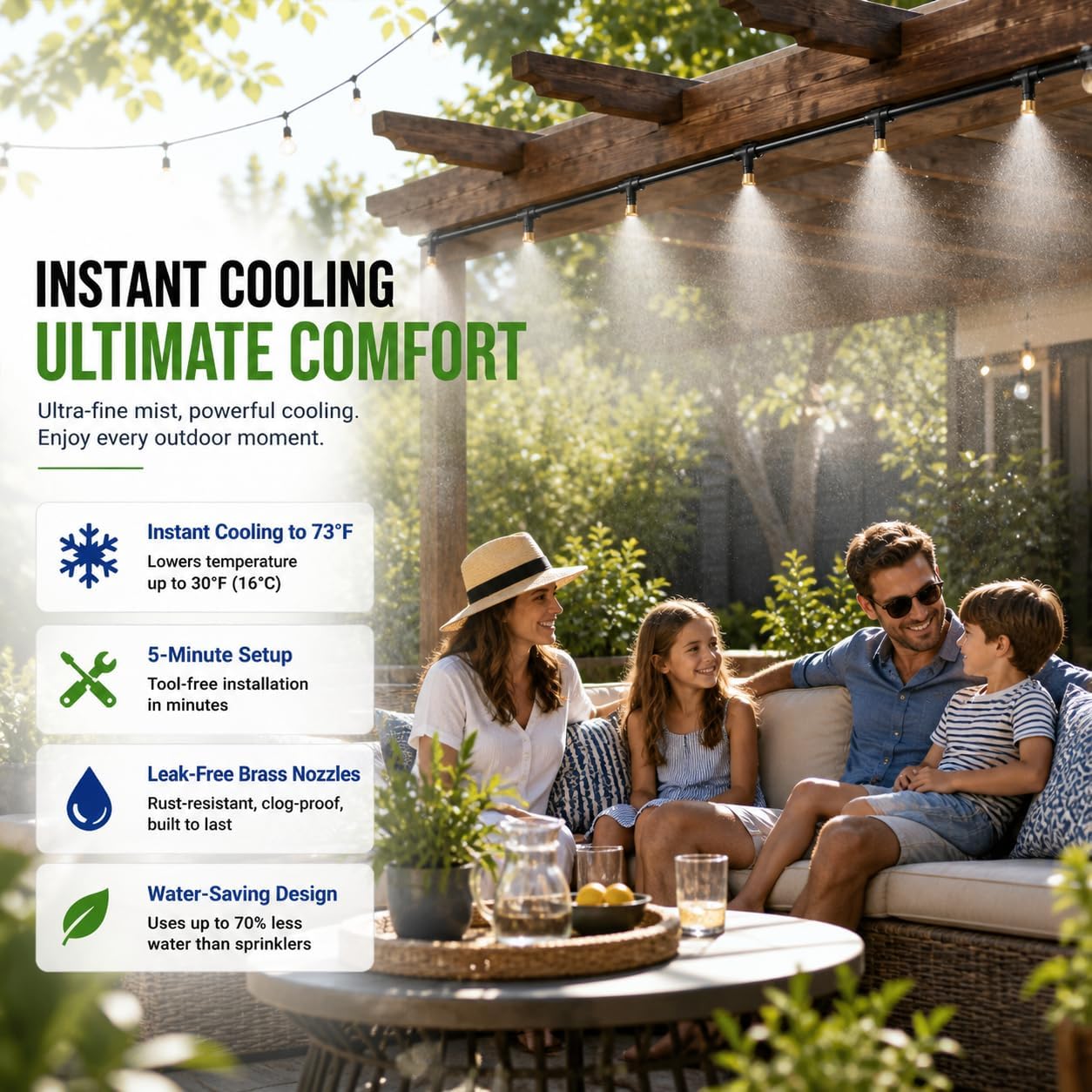 100FT Misters for Outside Patio, Outdoor Misting Cooling System with 20 Brass Nozzles & Water Filter, DIY Misting Kit for Garden, Greenhouse, Backyard Cooling