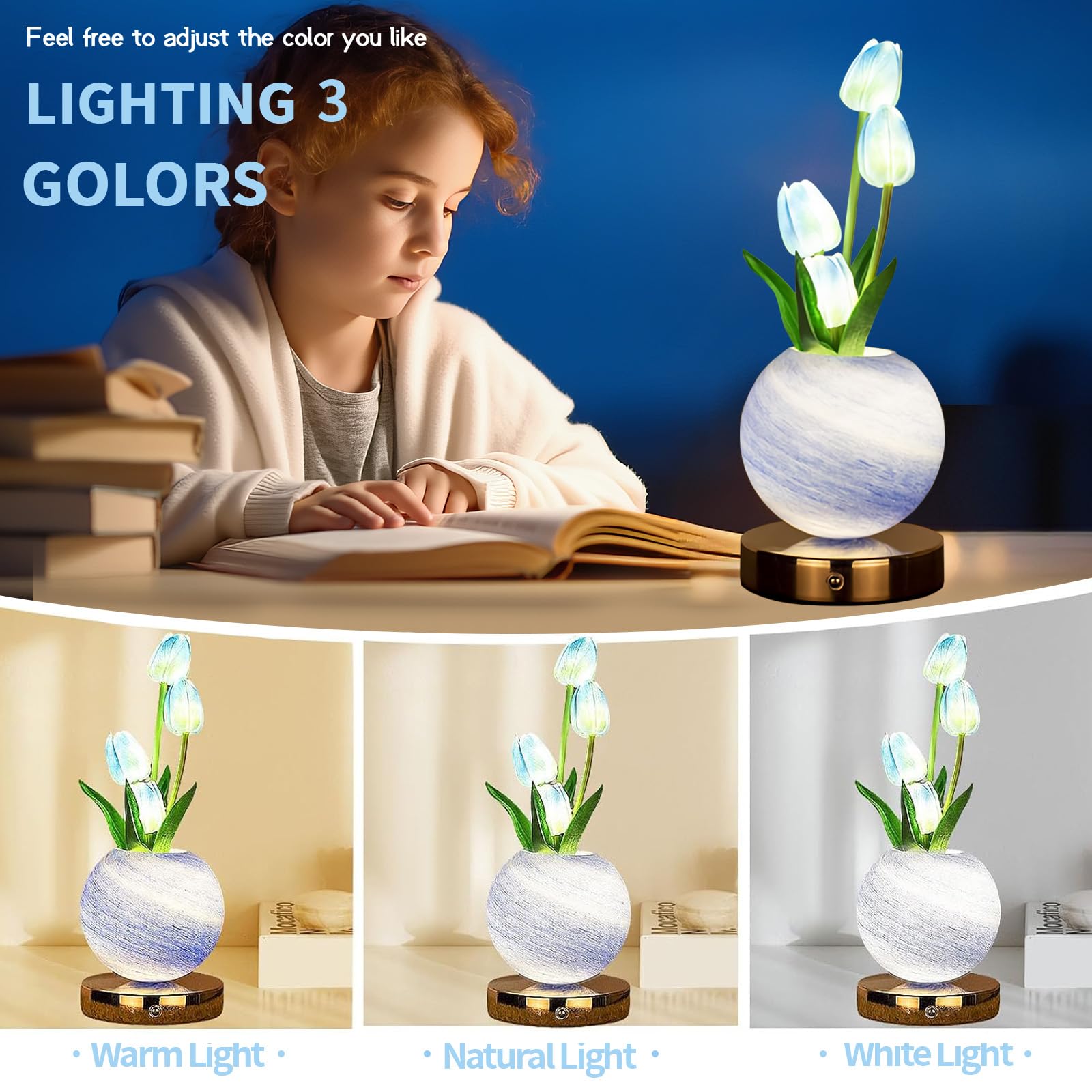 Wekity Tulip Flower Lamps, 3 Colors Dimmable Planet Night Light - Image 4