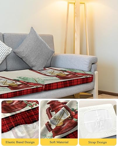 Miniatura 4 de Wowouhiya Fundas de cojín elásticas para sofá con diseño de pájaros de Navidad, con parte inferior elástica, diseño botánico de bayas de Navidad,