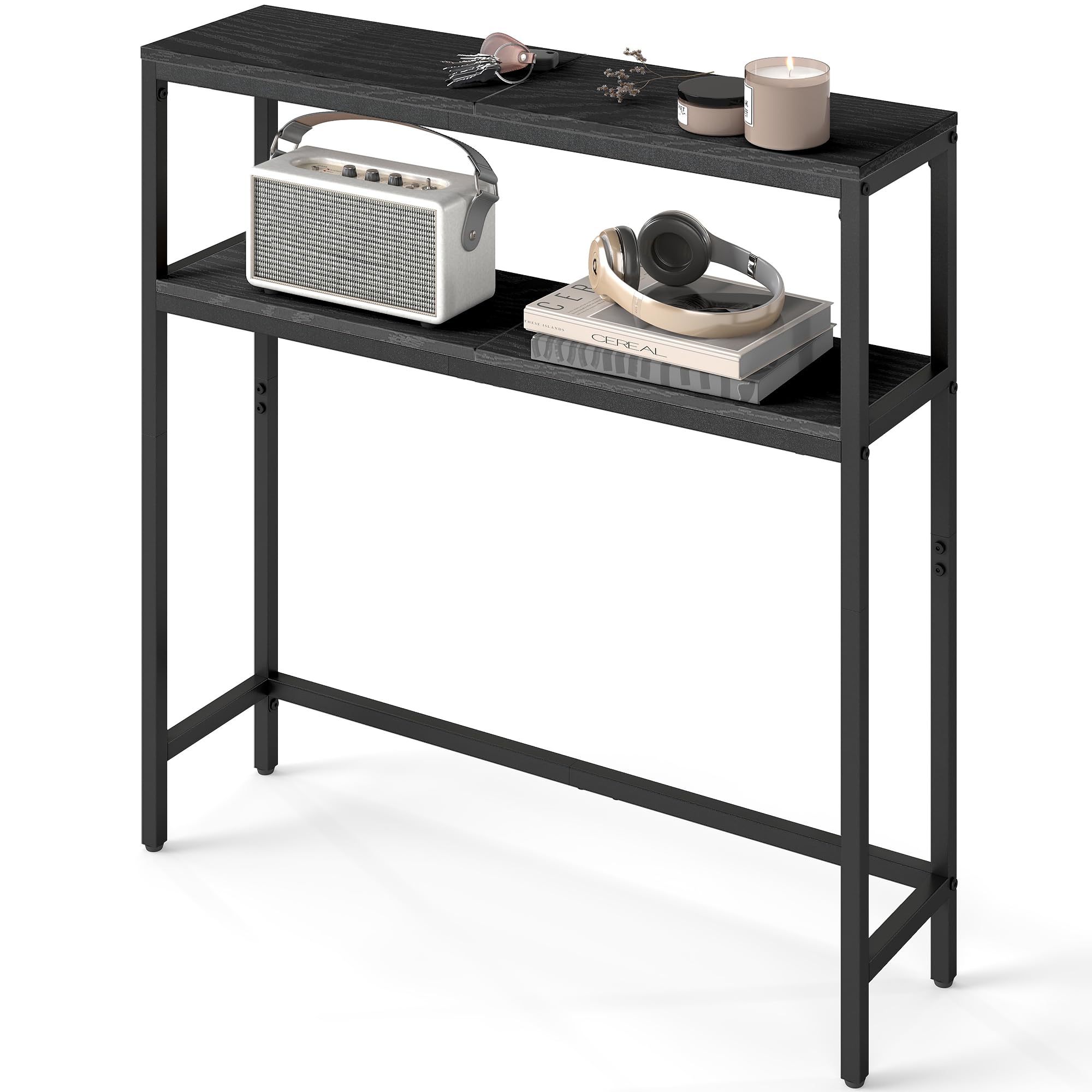 VASAGLE Console Table, 2-Tier Slim Sofa Table, 20 x 80 x 80 cm, Hallway Table with 2 Shelves, for Living Room, Entryway, Charcoal Gray and Ink Black LNT130B22V1